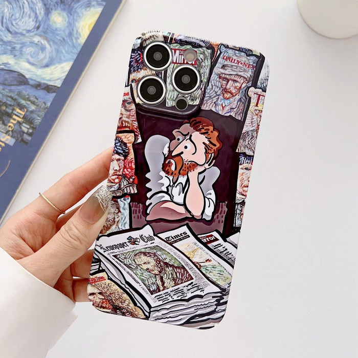 For Iphone 15 Precise Hole Oil Painting Glossy Pc Phone Case