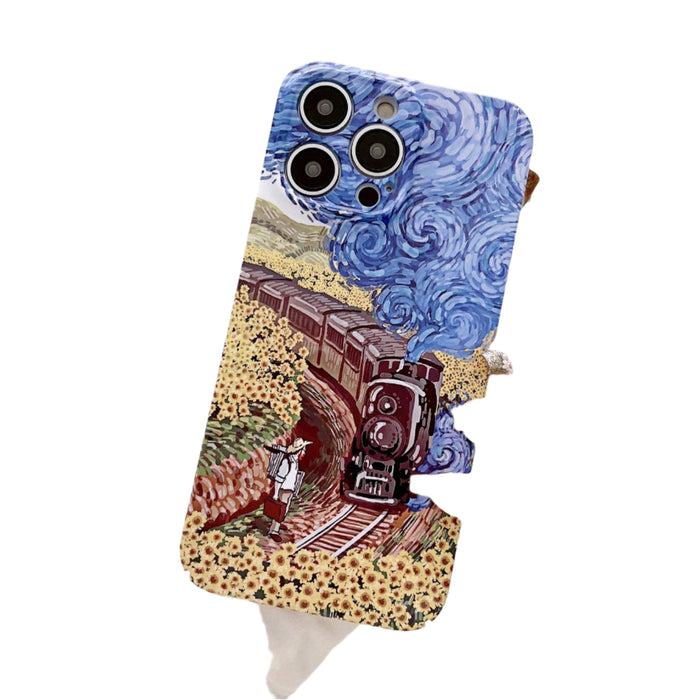 For Iphone 15 Precise Hole Oil Painting Glossy Pc Phone Case