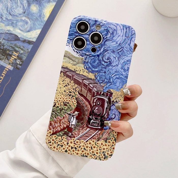 For Iphone 15 Precise Hole Oil Painting Glossy Pc Phone Case