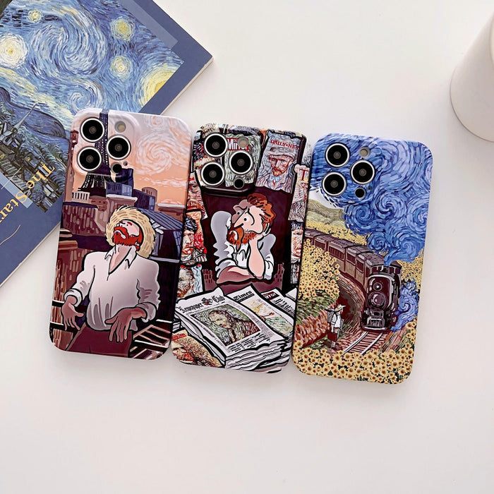 For Iphone 15 Precise Hole Oil Painting Glossy Pc Phone Case