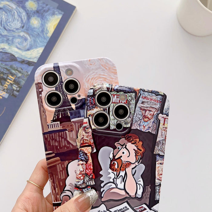 For Iphone 15 Precise Hole Oil Painting Glossy Pc Phone Case