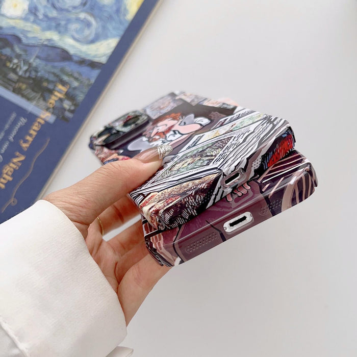 For Iphone 15 Precise Hole Oil Painting Glossy Pc Phone Case