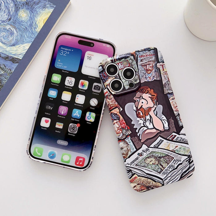 For Iphone 15 Precise Hole Oil Painting Glossy Pc Phone Case