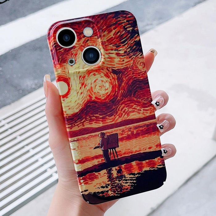 For Iphone 15 Precise Hole Oil Painting Pattern Pc Phone Case