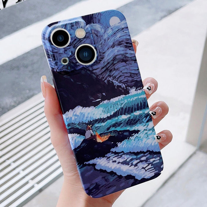 For Iphone 15 Precise Hole Oil Painting Pattern Pc Phone Case