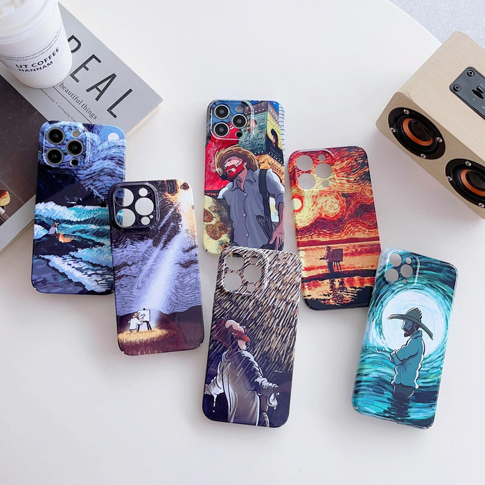 For Iphone 15 Precise Hole Oil Painting Pattern Pc Phone Case