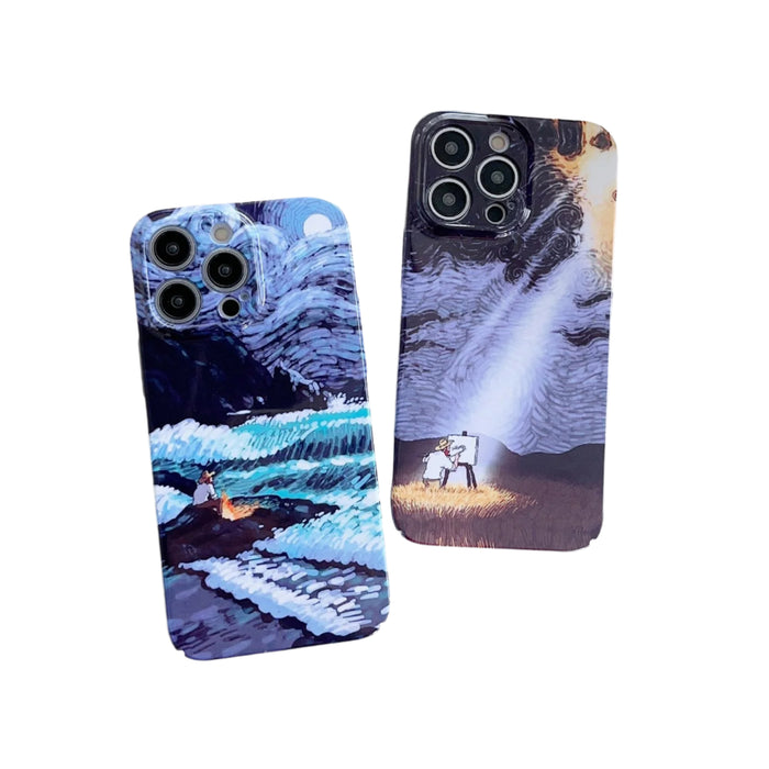 For Iphone 15 Precise Hole Oil Painting Pattern Pc Phone Case