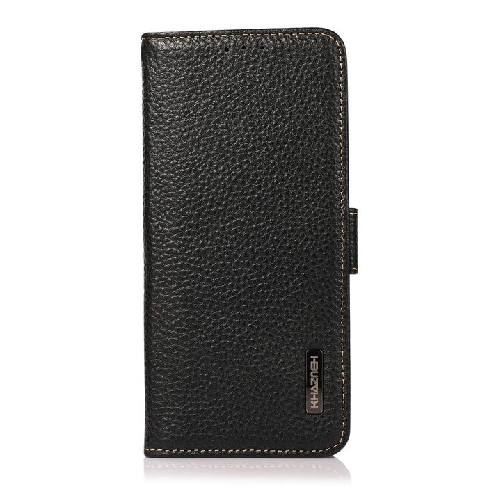 For Iphone 15 Side-Magnetic Litchi Genuine Leather Rfid Phone Case