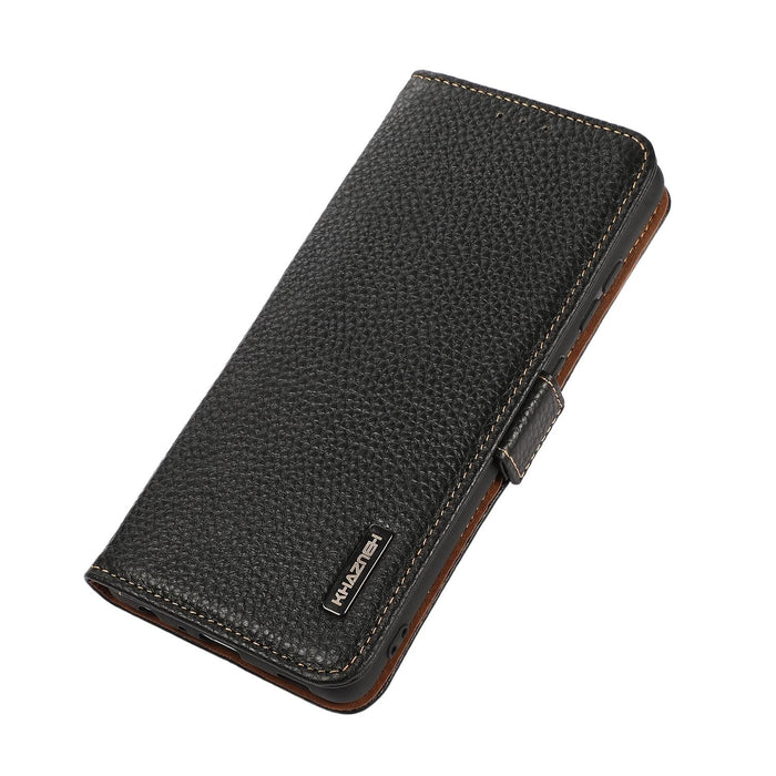 For Iphone 15 Side-Magnetic Litchi Genuine Leather Rfid Phone Case