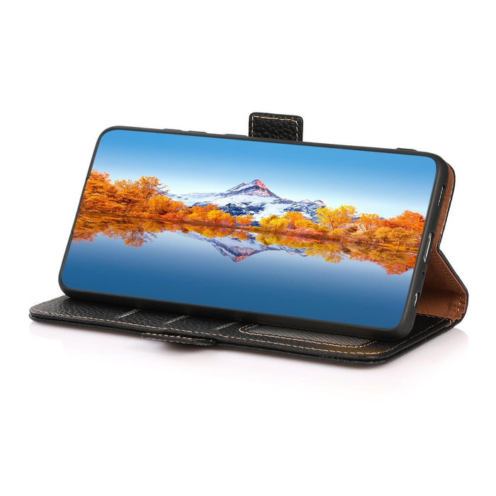 For Iphone 15 Side-Magnetic Litchi Genuine Leather Rfid Phone Case