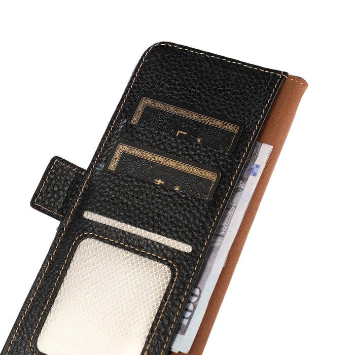 For Iphone 15 Side-Magnetic Litchi Genuine Leather Rfid Phone Case