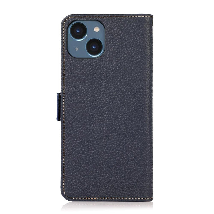 For Iphone 15 Side-Magnetic Litchi Genuine Leather Rfid Phone Case