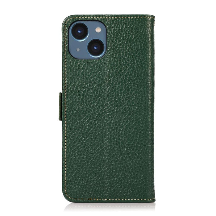 For Iphone 15 Side-Magnetic Litchi Genuine Leather Rfid Phone Case