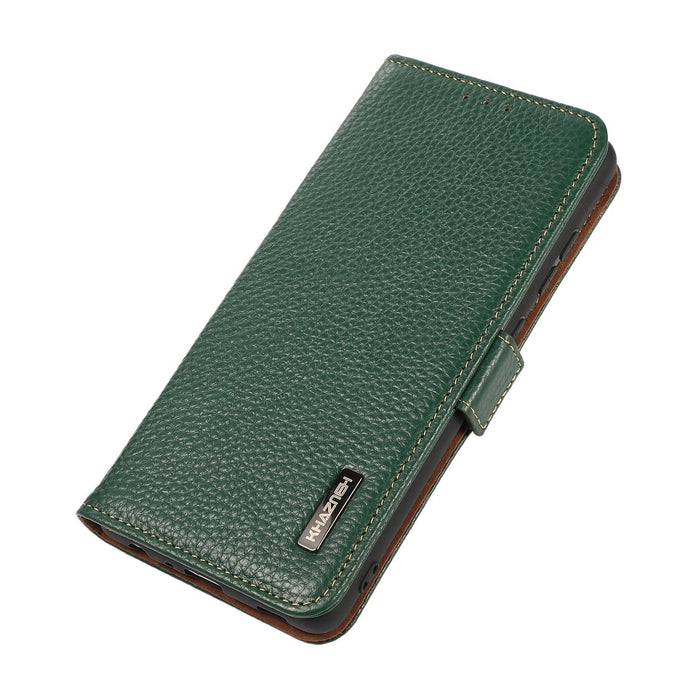 For Iphone 15 Side-Magnetic Litchi Genuine Leather Rfid Phone Case