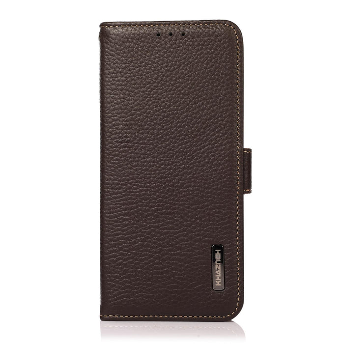 For Iphone 15 Side-Magnetic Litchi Genuine Leather Rfid Phone Case