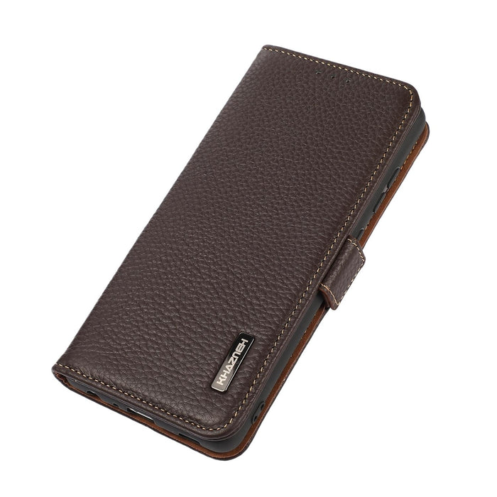 For Iphone 15 Side-Magnetic Litchi Genuine Leather Rfid Phone Case
