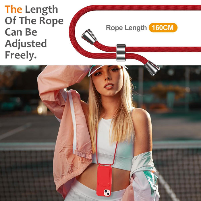 For Iphone 15 Integrated Card Bag Solid Colour Liquid Silicone Phone Case With Lanyard