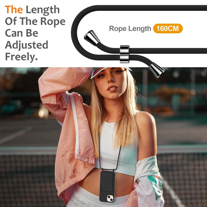 For Iphone 15 Integrated Card Bag Solid Colour Liquid Silicone Phone Case With Lanyard