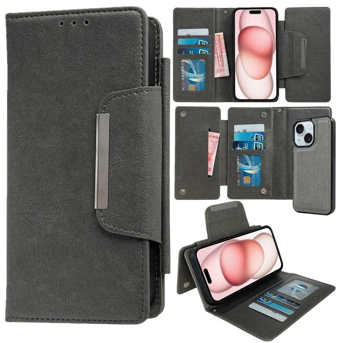 For Iphone 15 Multifunctional 7-Card Wallet Leather Phone Case