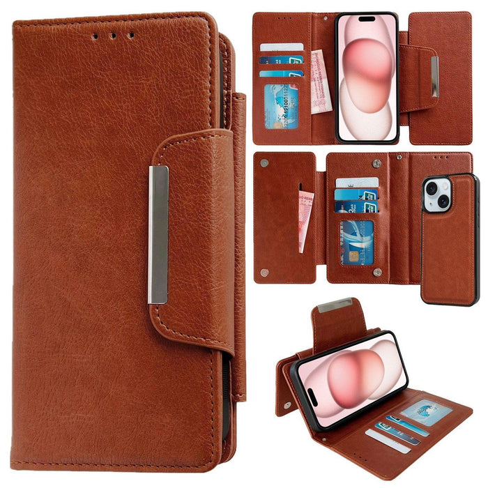 For Iphone 15 Multifunctional 7-Card Wallet Leather Phone Case