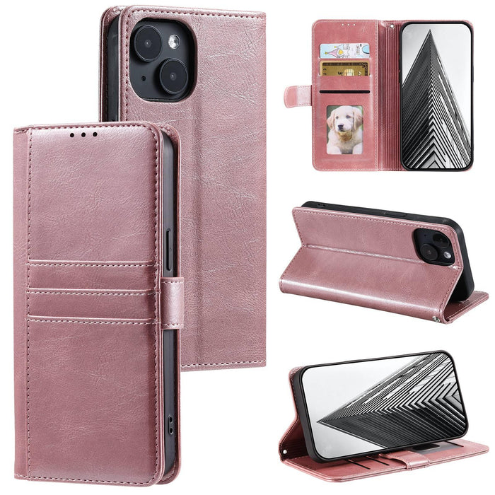 For Iphone 15 Simple 6-Card Wallet Leather Phone Case