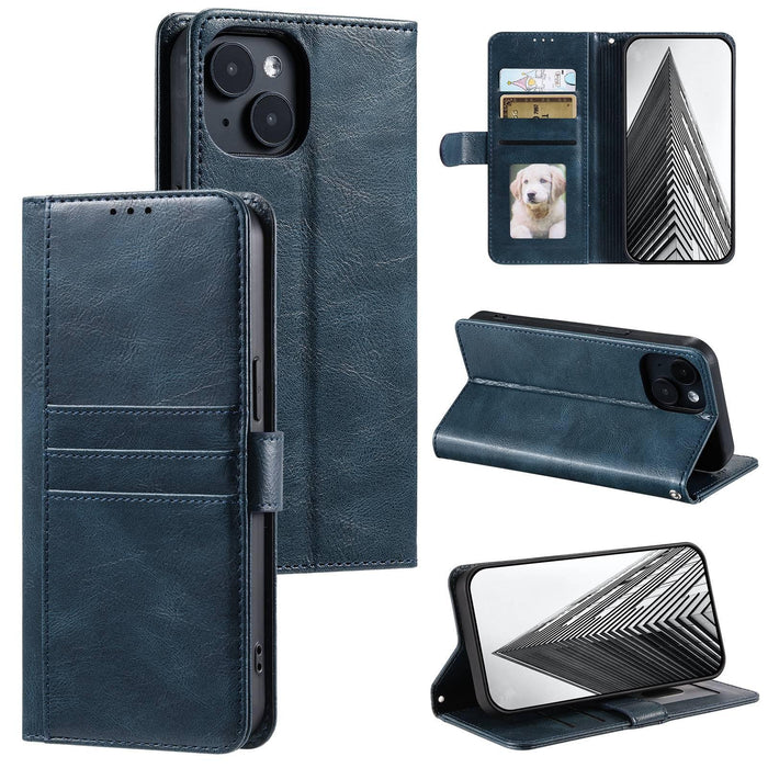 For Iphone 15 Simple 6-Card Wallet Leather Phone Case