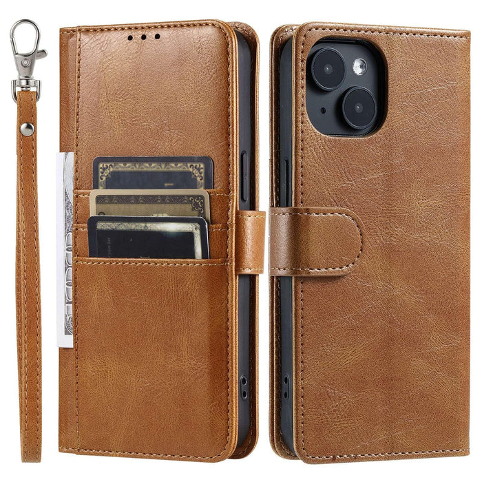 For Iphone 15 Simple 6-Card Wallet Leather Phone Case