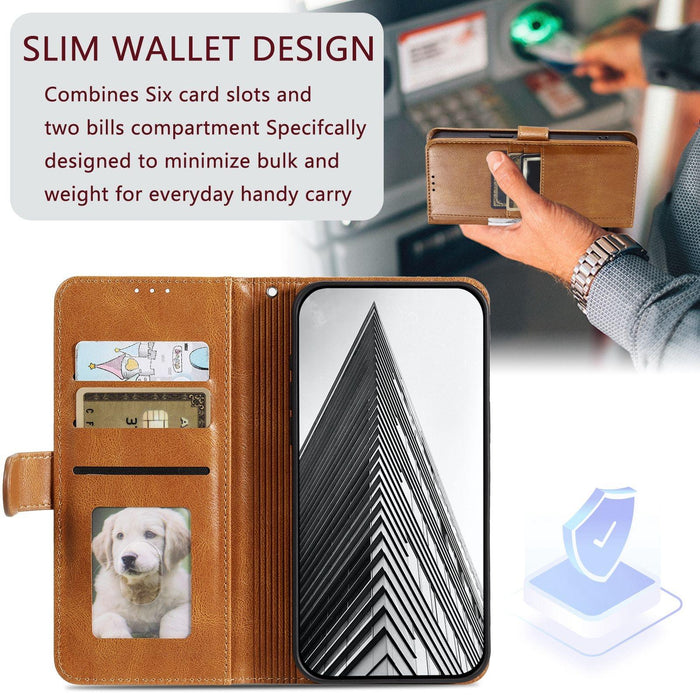 For Iphone 15 Simple 6-Card Wallet Leather Phone Case
