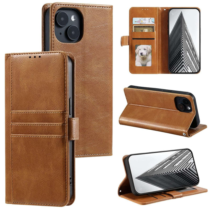 For Iphone 15 Simple 6-Card Wallet Leather Phone Case