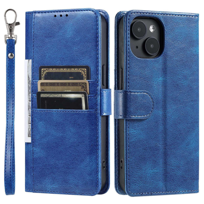 For Iphone 15 Simple 6-Card Wallet Leather Phone Case