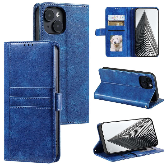 For Iphone 15 Simple 6-Card Wallet Leather Phone Case