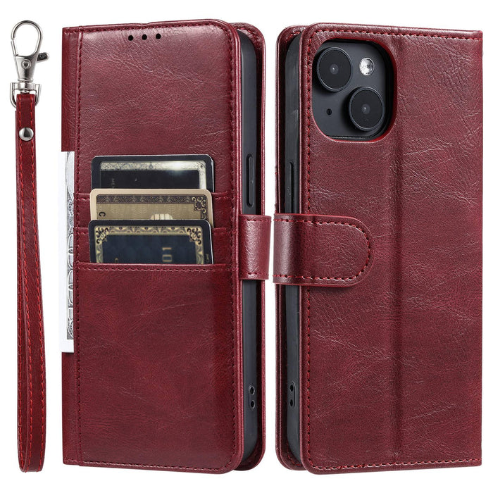 For Iphone 15 Simple 6-Card Wallet Leather Phone Case
