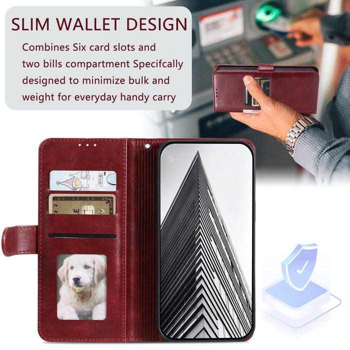 For Iphone 15 Simple 6-Card Wallet Leather Phone Case