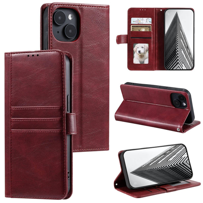 For Iphone 15 Simple 6-Card Wallet Leather Phone Case