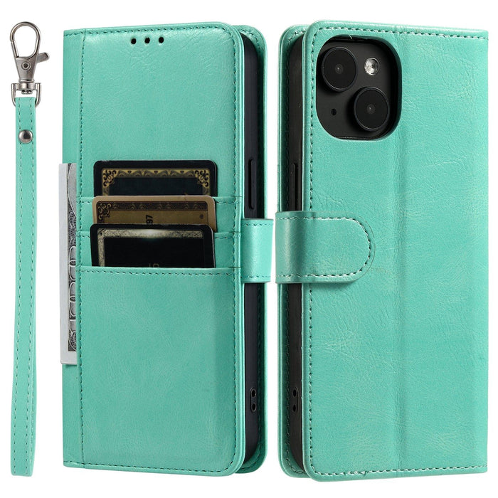 For Iphone 15 Simple 6-Card Wallet Leather Phone Case