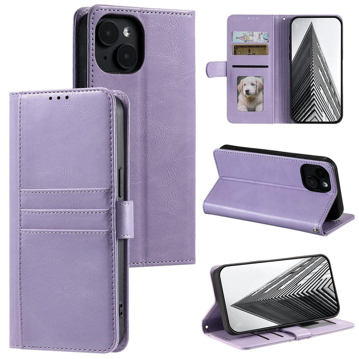 For Iphone 15 Simple 6-Card Wallet Leather Phone Case
