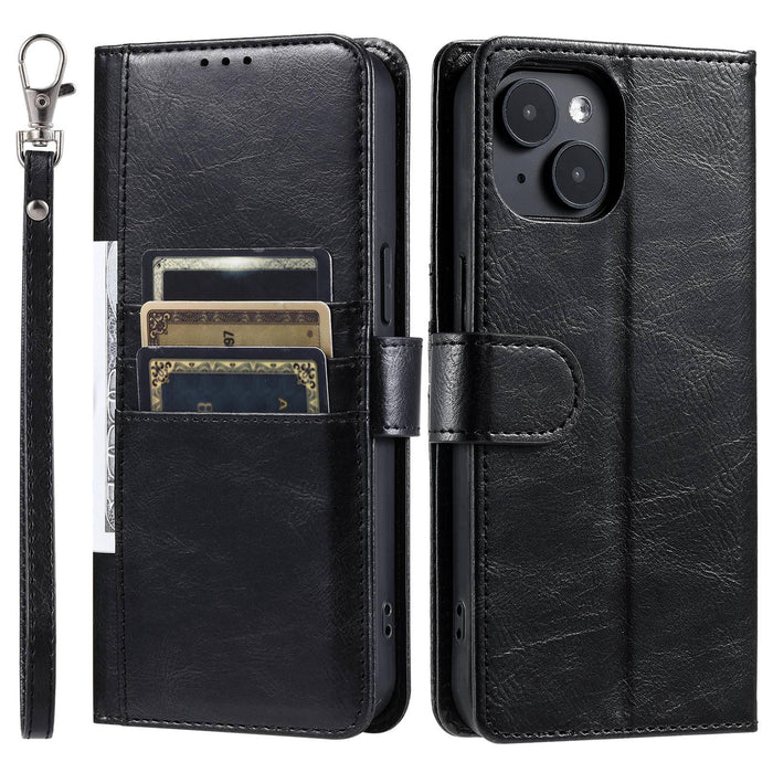 For Iphone 15 Simple 6-Card Wallet Leather Phone Case