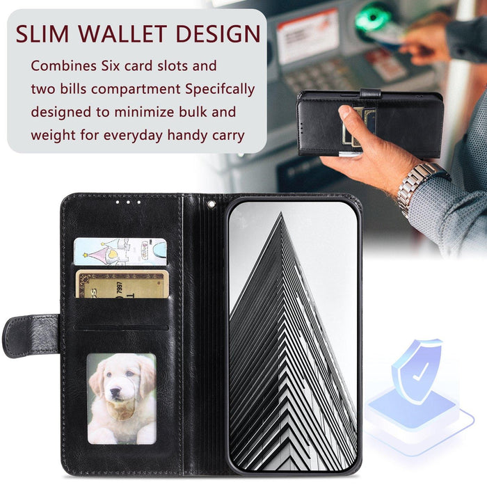 For Iphone 15 Simple 6-Card Wallet Leather Phone Case