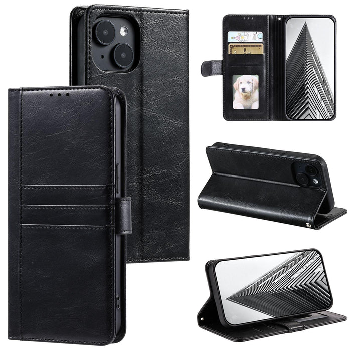 For Iphone 15 Simple 6-Card Wallet Leather Phone Case