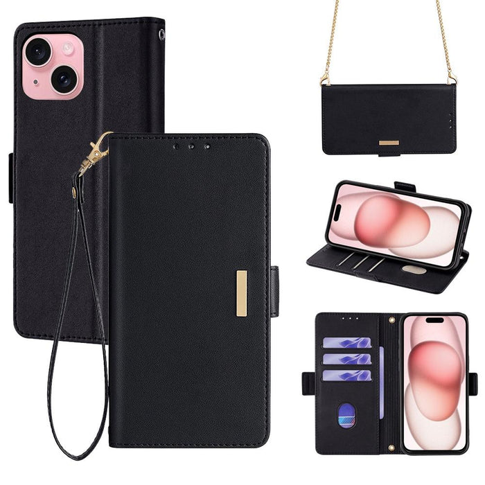 For Iphone 15 Crossbody Chain Leather Phone Case