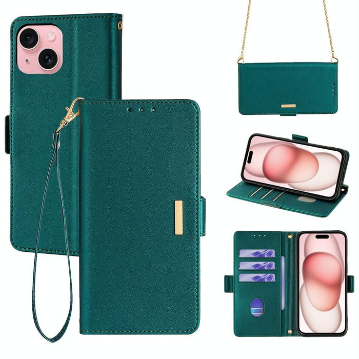 For Iphone 15 Crossbody Chain Leather Phone Case