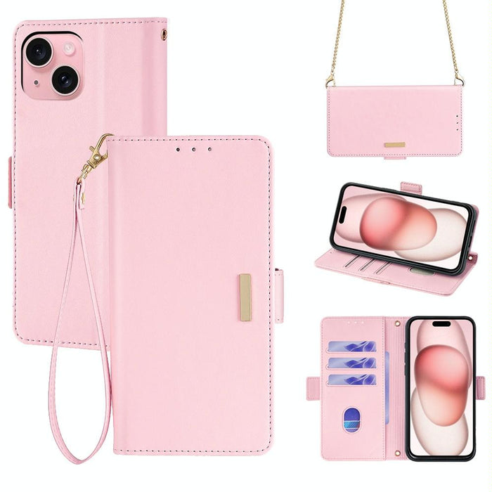 For Iphone 15 Crossbody Chain Leather Phone Case