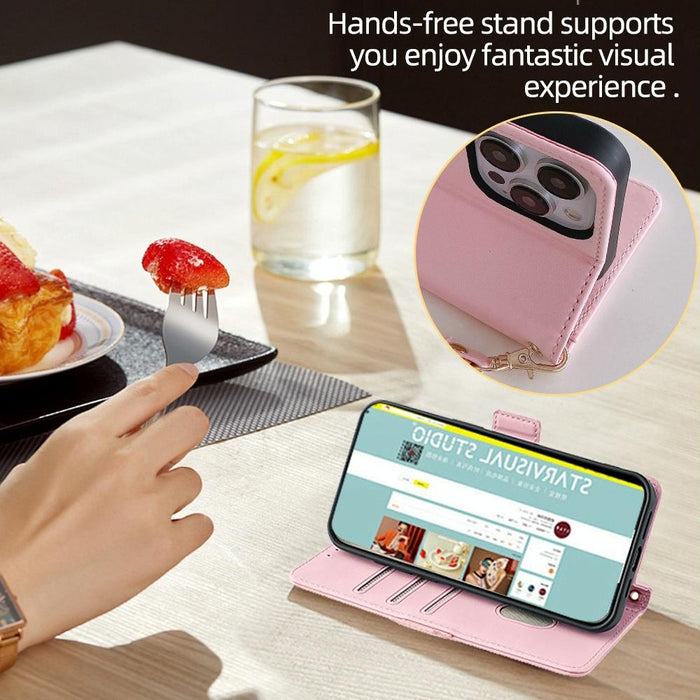 For Iphone 15 Crossbody Chain Leather Phone Case