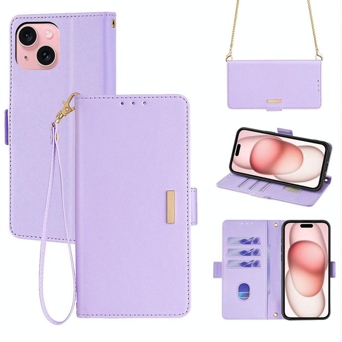 For Iphone 15 Crossbody Chain Leather Phone Case