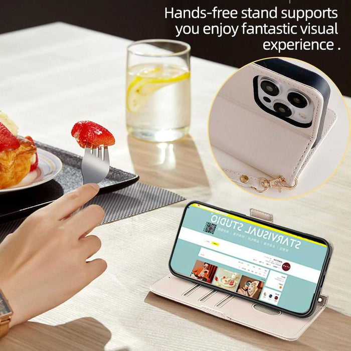 For Iphone 15 Crossbody Chain Leather Phone Case