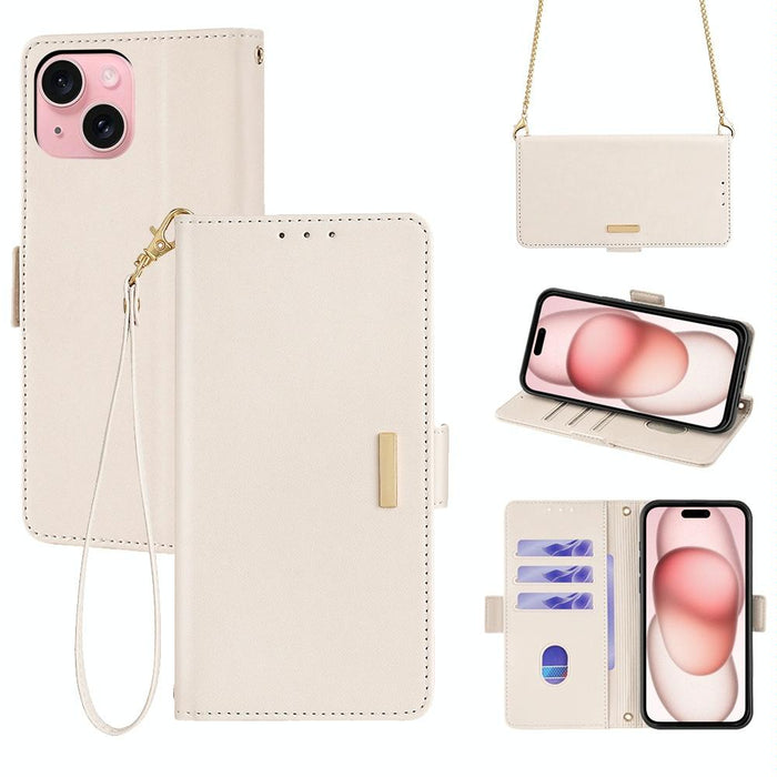 For Iphone 15 Crossbody Chain Leather Phone Case