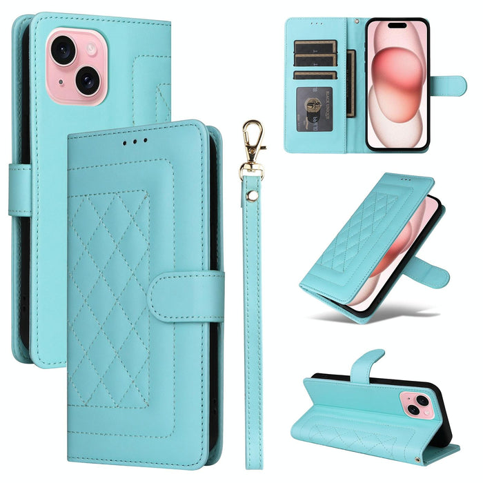For Iphone 15 Diamond Lattice Leather Flip Phone Case
