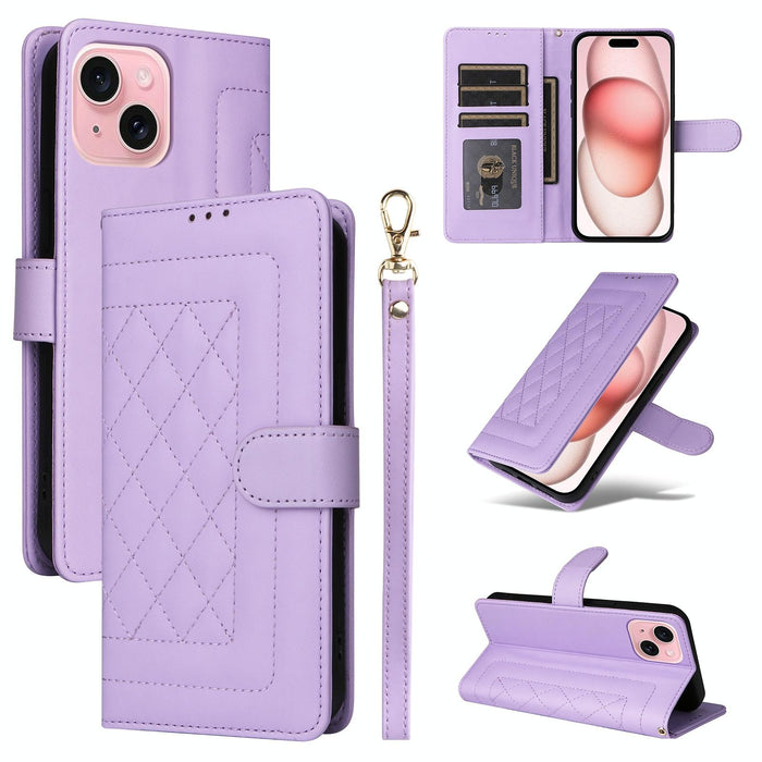 For Iphone 15 Diamond Lattice Leather Flip Phone Case