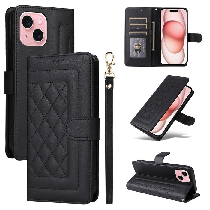For Iphone 15 Diamond Lattice Leather Flip Phone Case