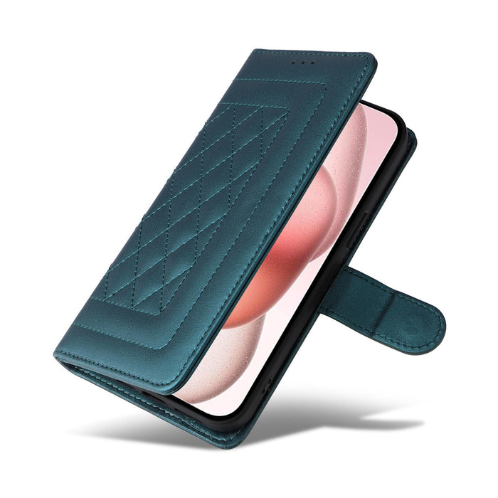 For Iphone 15 Diamond Lattice Leather Flip Phone Case